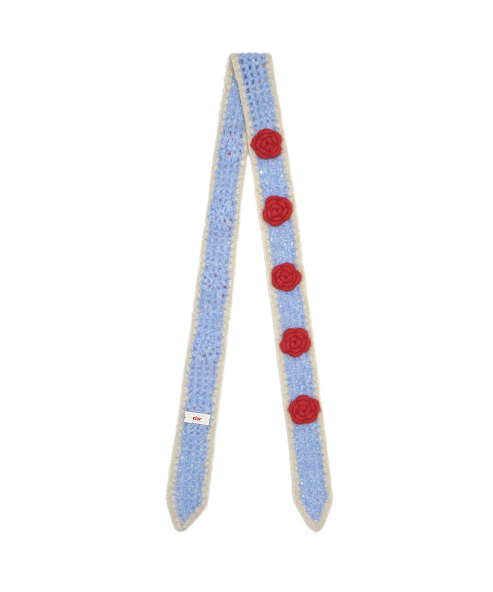HANDMADE FLOWER CROCHET SCARF - SKY BLUE