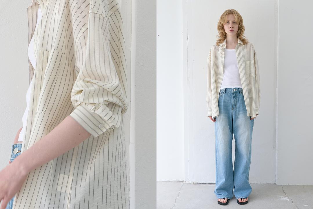 Stripe loose fit shirt (cream)