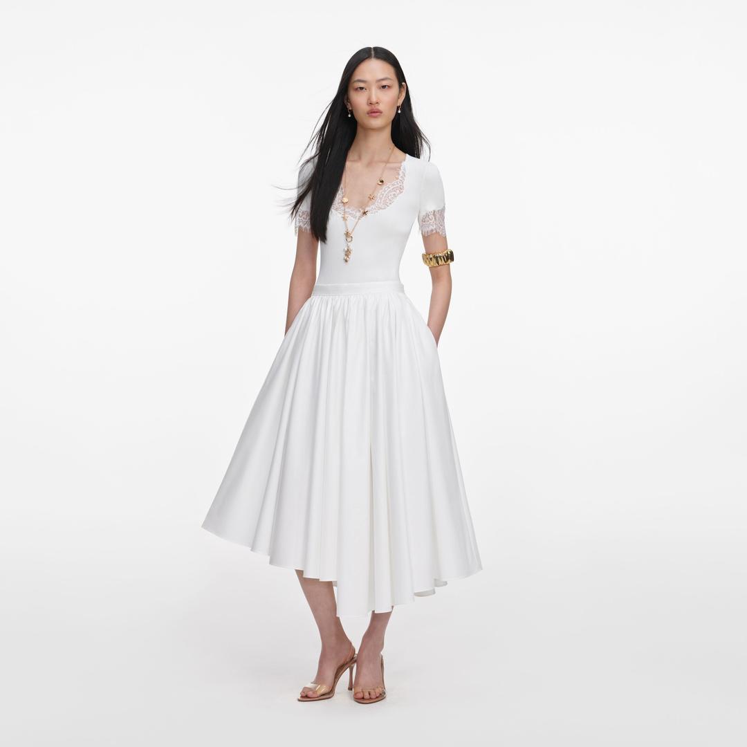 White Cotton Poplin Midi Skirt - UK 4