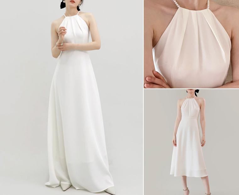 PTL1276(모든색상제작가능)파티 연주회 화이트 드레스 셀프웨딩 드레스 2부 피로연 스몰웨딩 약혼 리마인드 야외 촬영 하우스 웨딩드레스