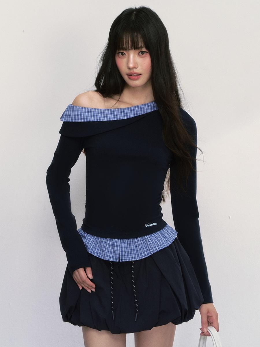 Weekendhub Plaid Layer Oblique Top