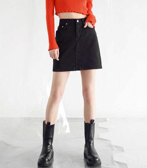 A-LINE DENIM MINI SKIRT BLACK