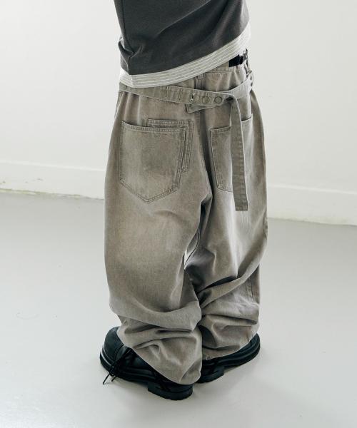 [KOIN SEOUL X MIMTHE] 스톤 벨티드 와이드 데님팬츠_라이트 그레이