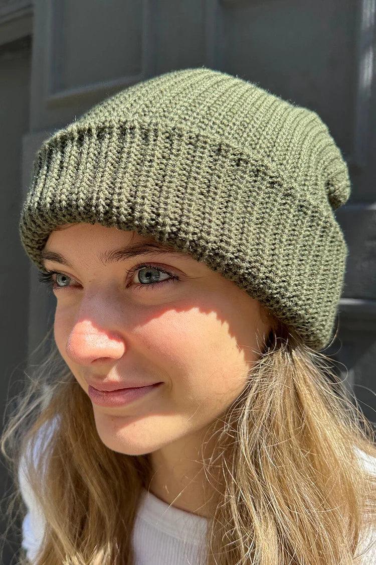 KNIT BEANIE - Olive Green Knit