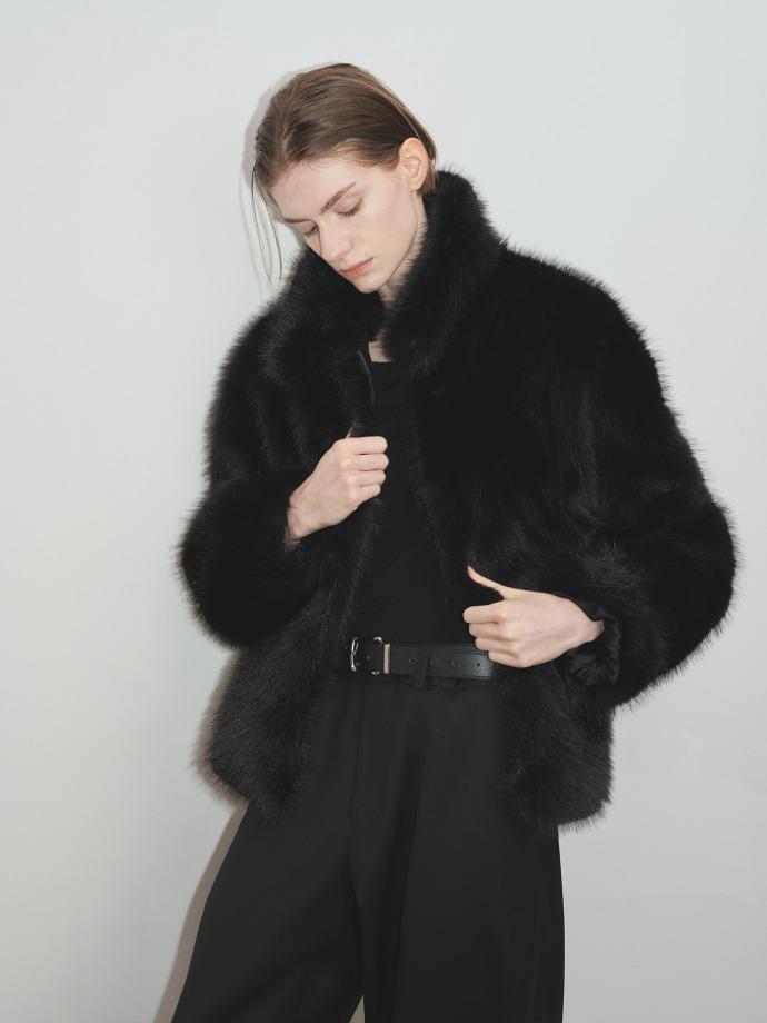 (W) FAUX FUR RELAXED BLOUSON_ BLACK
