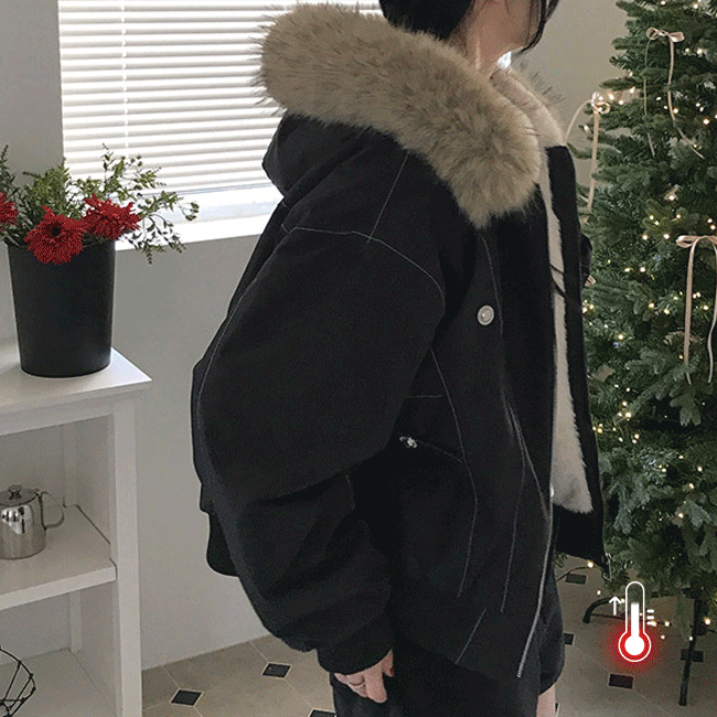 [퍼탈부착/한겨울까지☃] 라쿤퍼스티치후드숏패딩 (2color)