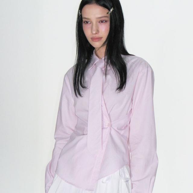 STRIPED SHIRT & NECKTIE SET_PINK