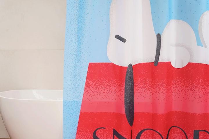비욘 스누피 곰팡이 방지 패브릭 샤워커튼 블루 옐로우 핑크