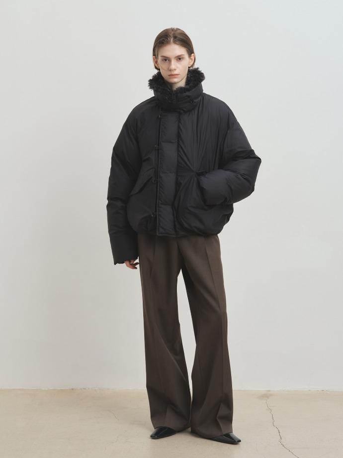 (W) SHEARLING COLLAR PUFFER BLOUSON_ BLACK