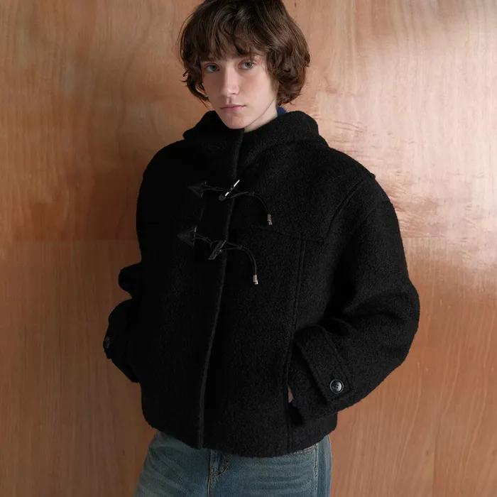 Boucle Duffel Half Coat Jacket in Black VW5WJ241-10