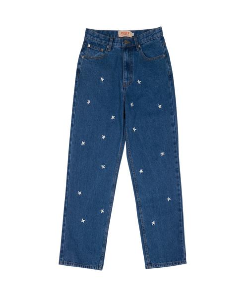 STRAIGHT FLOWER DENIM PANTS blue