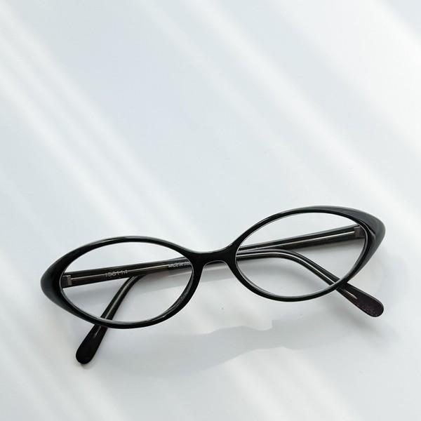 90s Black Wide Round Horn-Rimmed Glasses