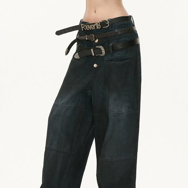 3 Waist Belt Layered Wide Jeans