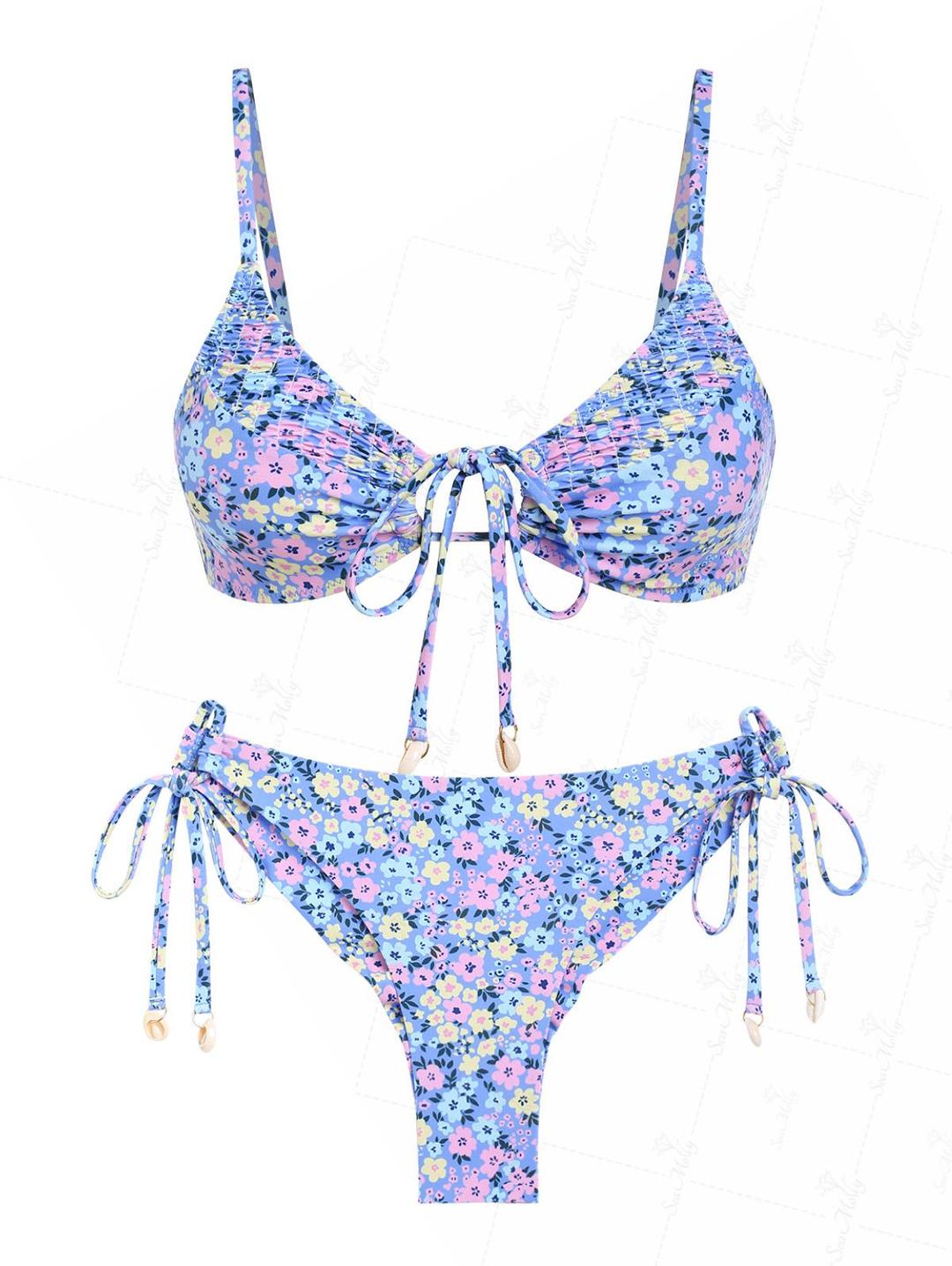 Seamolly Ditsy Floral Shell Decor Tie Side 브라질리안 바텀 비키니 세트