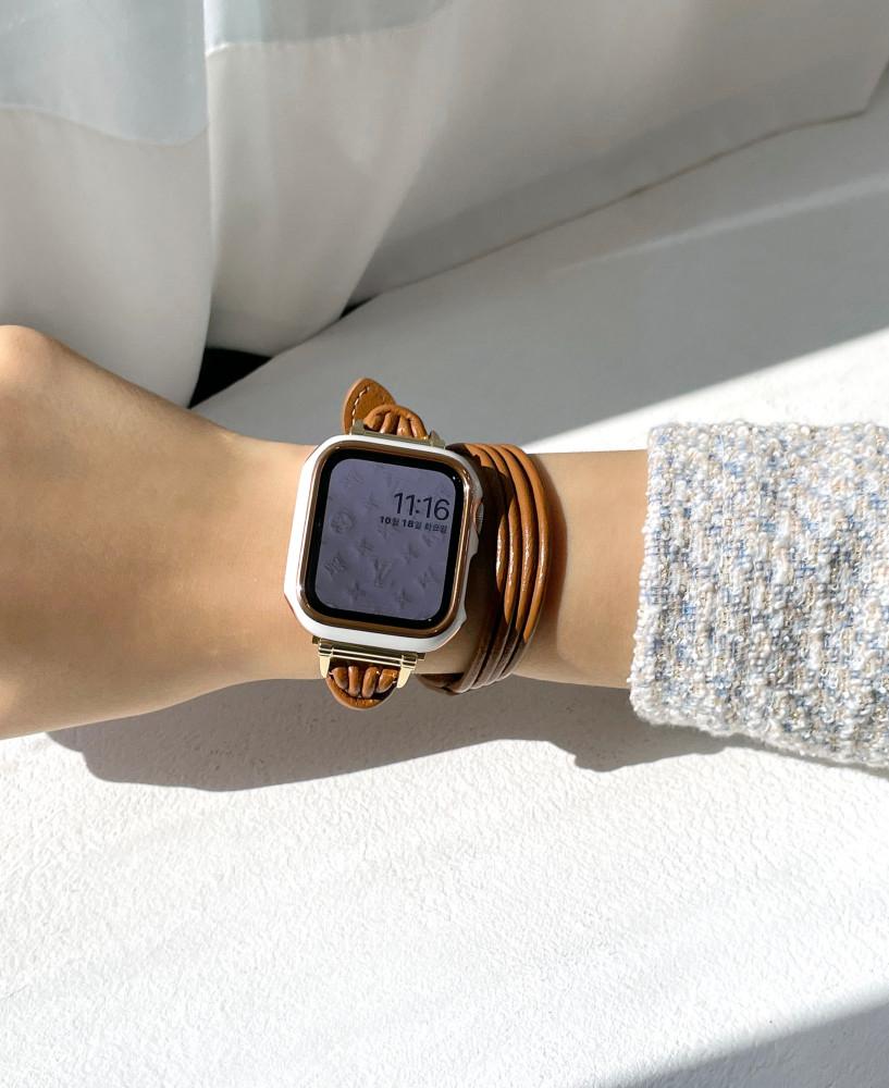 [5color] 더블 스트링 스트랩 / 애플워치 가죽 더블투어 워치스트랩 유니크 선물 큐빅 세트 당일출고 키치 예쁜