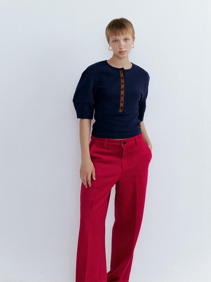 Curved Button Top_Navy
