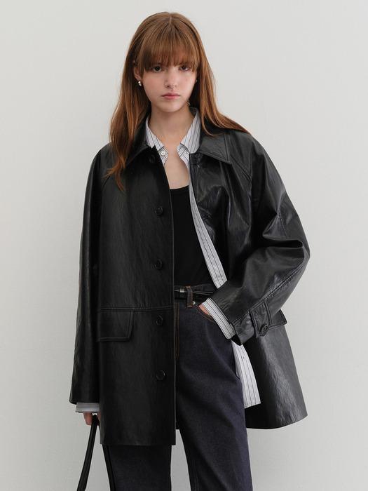 UNISEX LILY ALTER-LEATHER HALF JACKET BLACK_UDJA5C102BK