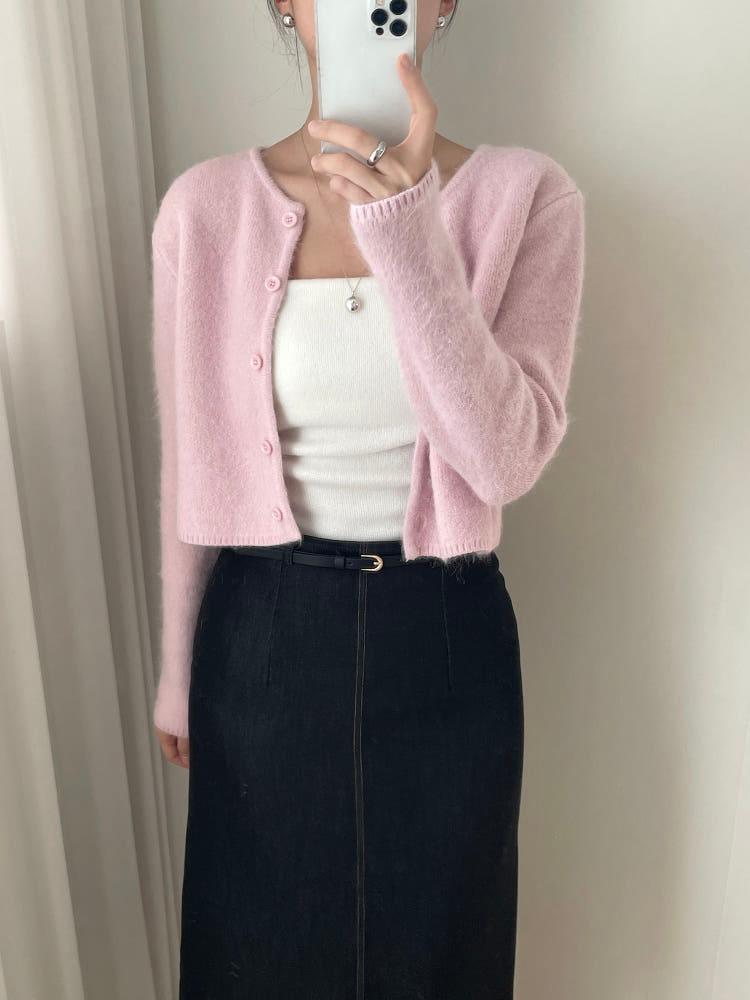 [1/9까지 5% 할인] 로지 앙고라 크롭 라운드 가디건