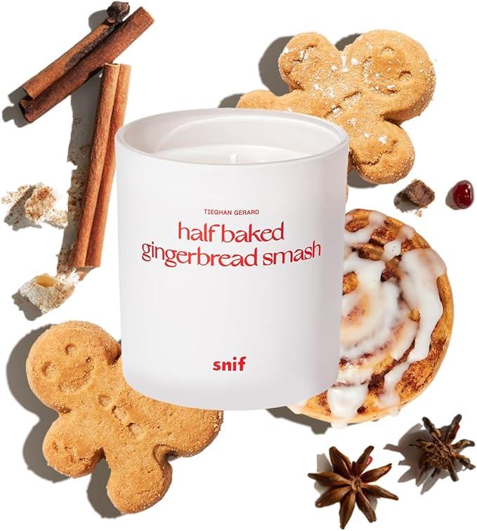 Half Baked Harvest Gingerbread Smash Holiday Scented Candle by Snif, Gourmand, Spicy, Vanilla Scent, 50+ Hours, 100% Cotton Fiber Wicks, Soy Wax Blend, Non-Toxic, Vegan, 8.5oz