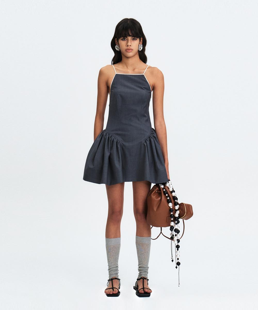 SS25 STRAPPY MINI DRESS WITH BRA STRAP - GREY AND CREAM