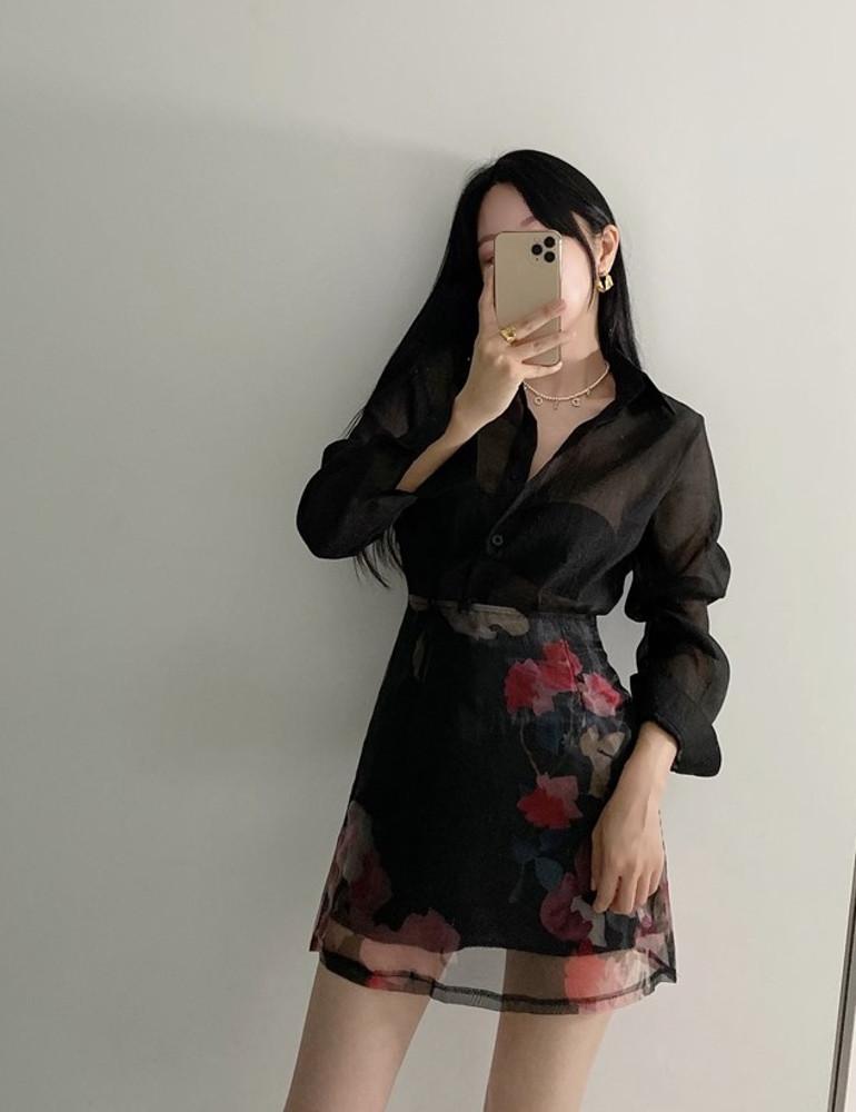 수채화 시스루 셔츠 스커트 세트