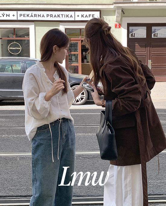 메리어라운드 [간절기][가을신상🍁][가을블라우스][무료배송][l.m.w] 모어 프릴 핀턱 블라우스 (bl)
