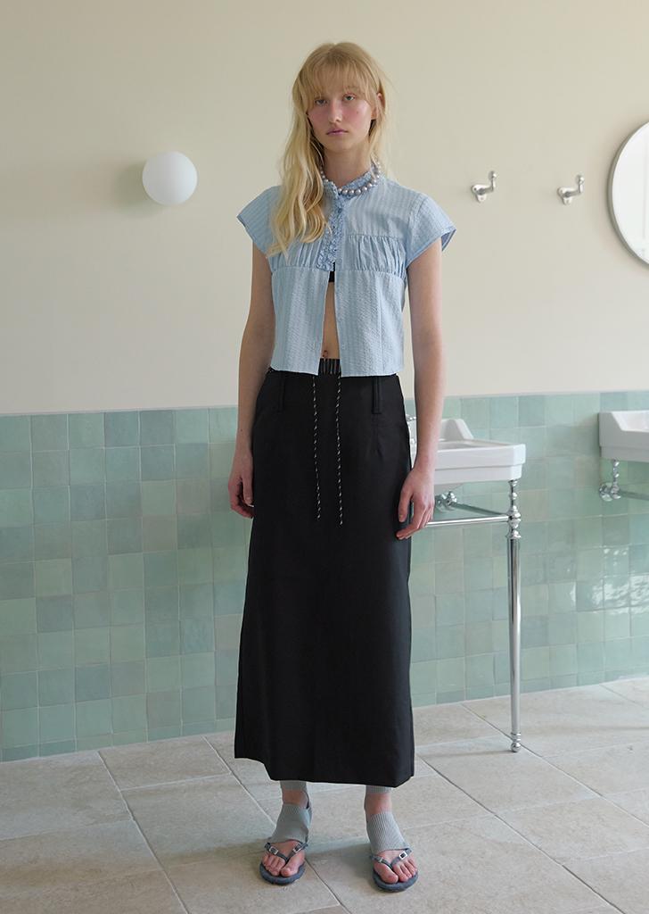 STRIPED FRILL SHIRT,  BLUE