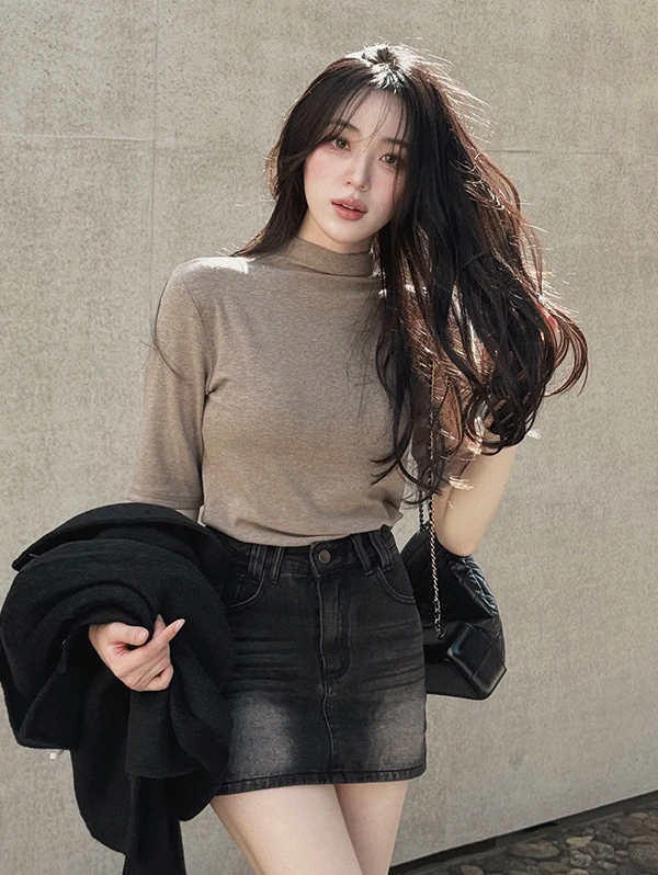 [필수기본템] ONLYSLOW. 소프트스판 모크넥 5부티셔츠 (반목티) - 5 color