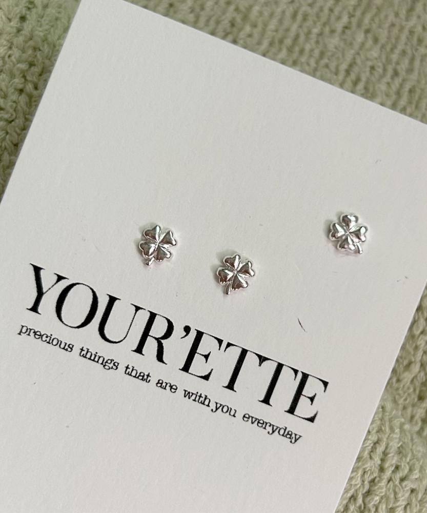 925실버  happy 네잎클로버 꽃 은 귀걸이 피어싱