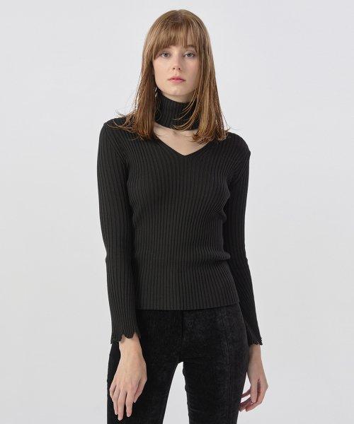 [22FW] Bell Sleeves V-neck Pollar Knit Top - Black