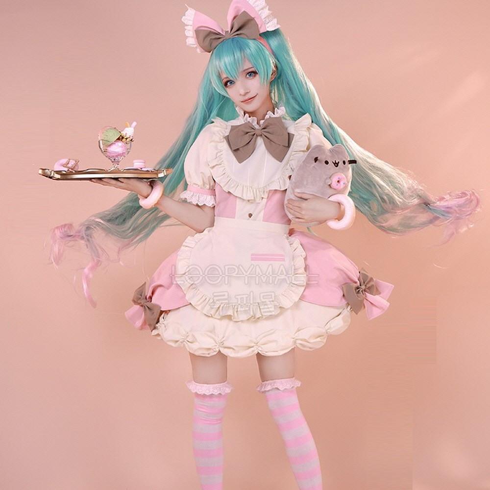 보컬로이드 코스프레 하츠네 미쿠 고양이 메이드 복 의상 세트