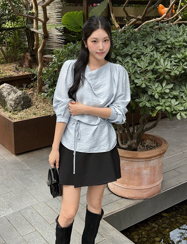 드레이프 셔링 끈 블라우스