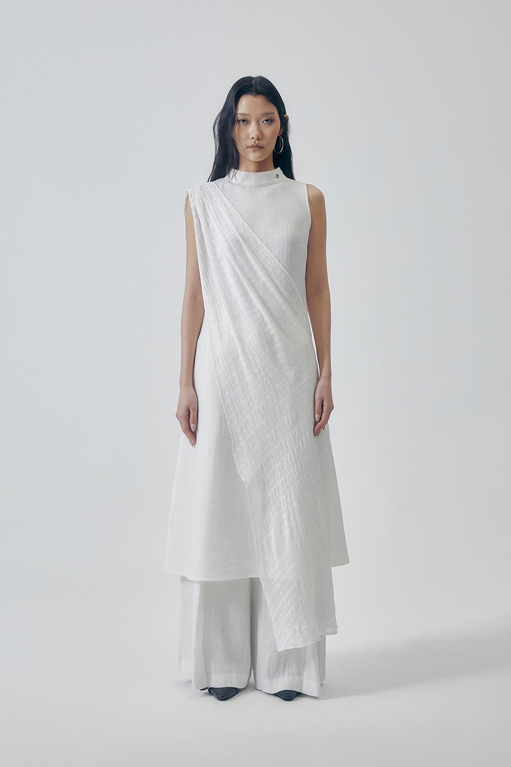 Desert-Inspired Layered Cotton Dress [ White ]