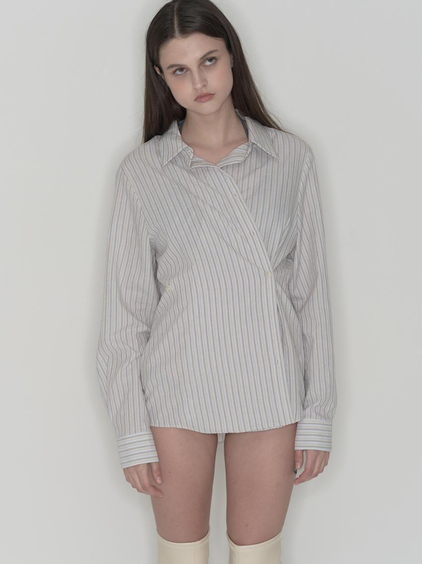 [THIRSTY CLUB] 3way stripe shirts (side buttons) - Ligh blue