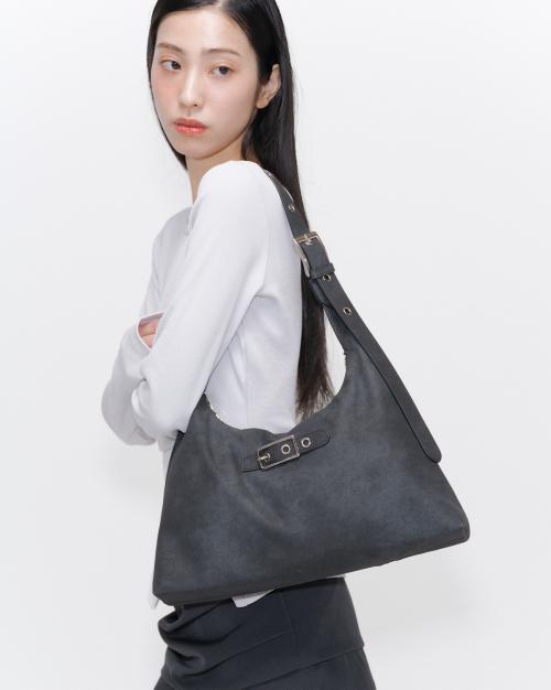 Belted flat shoulder bag CHARCOAL