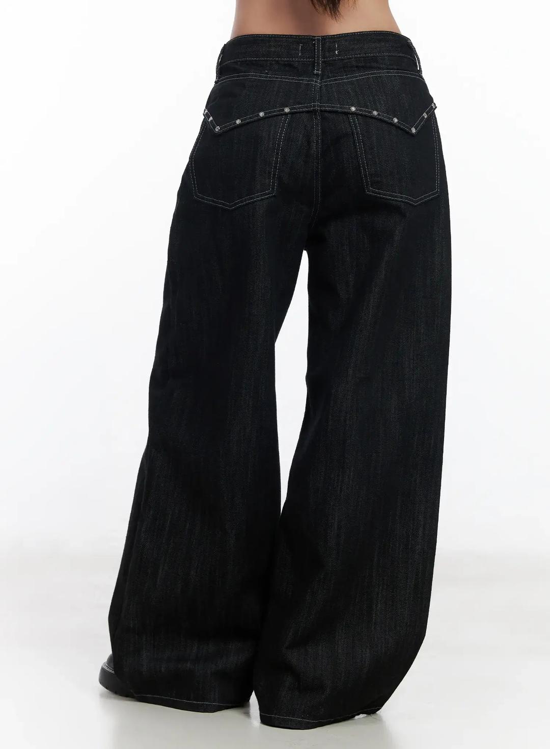 Violet Studded Baggy Jeans CJ530 - Black / S