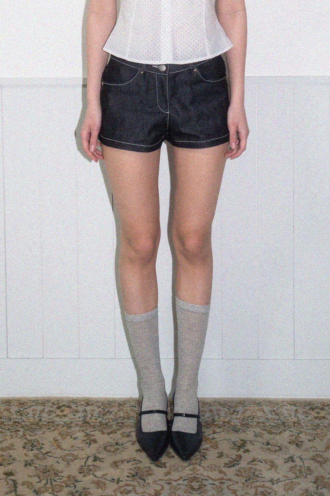Star short denim pants-Black