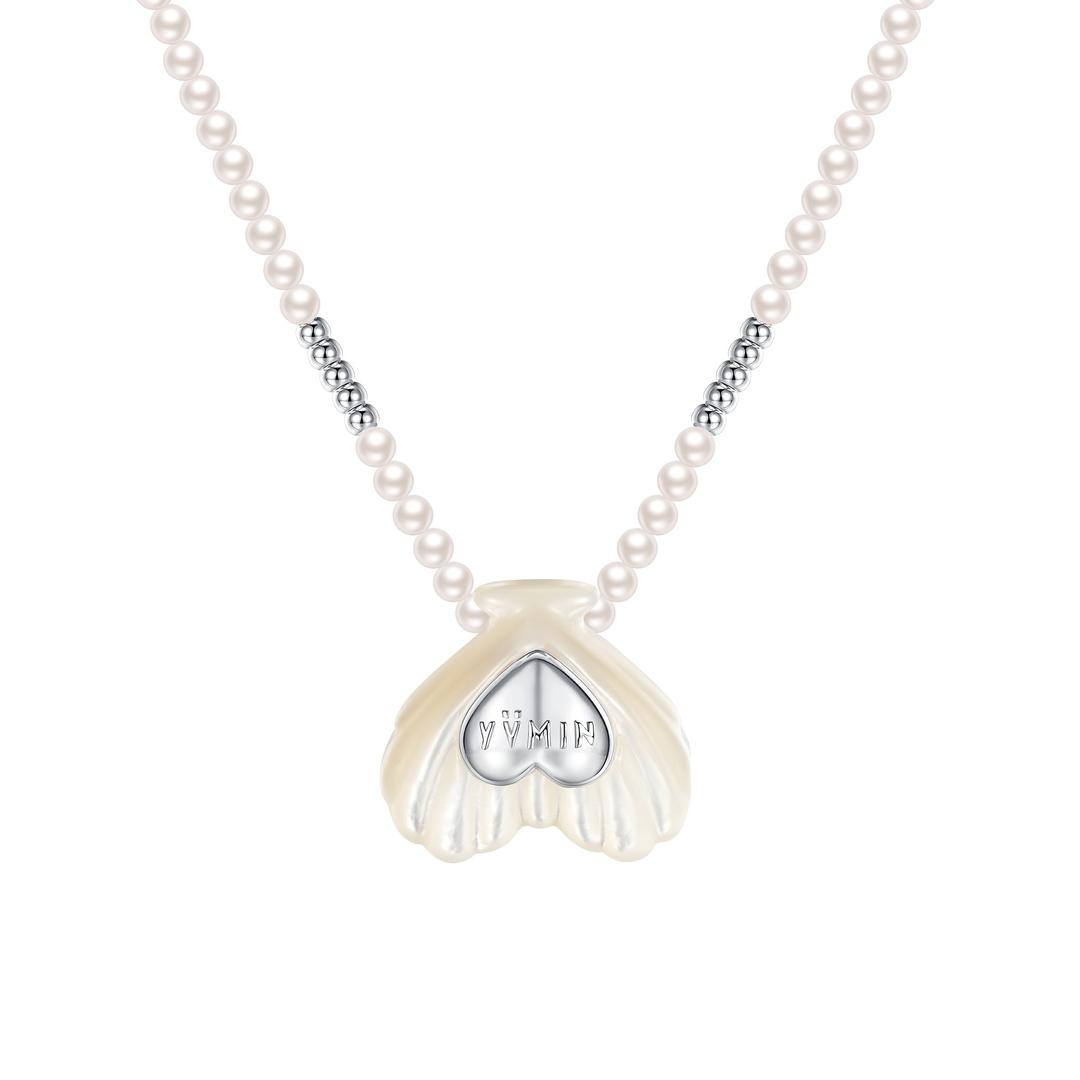Tasty / Heart Shape Shell Pendant Pearl Necklace - Opal