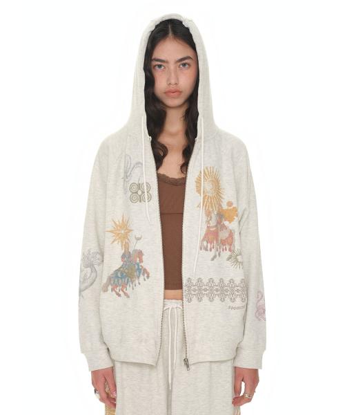 타로 와플 집업 후디 아이보리