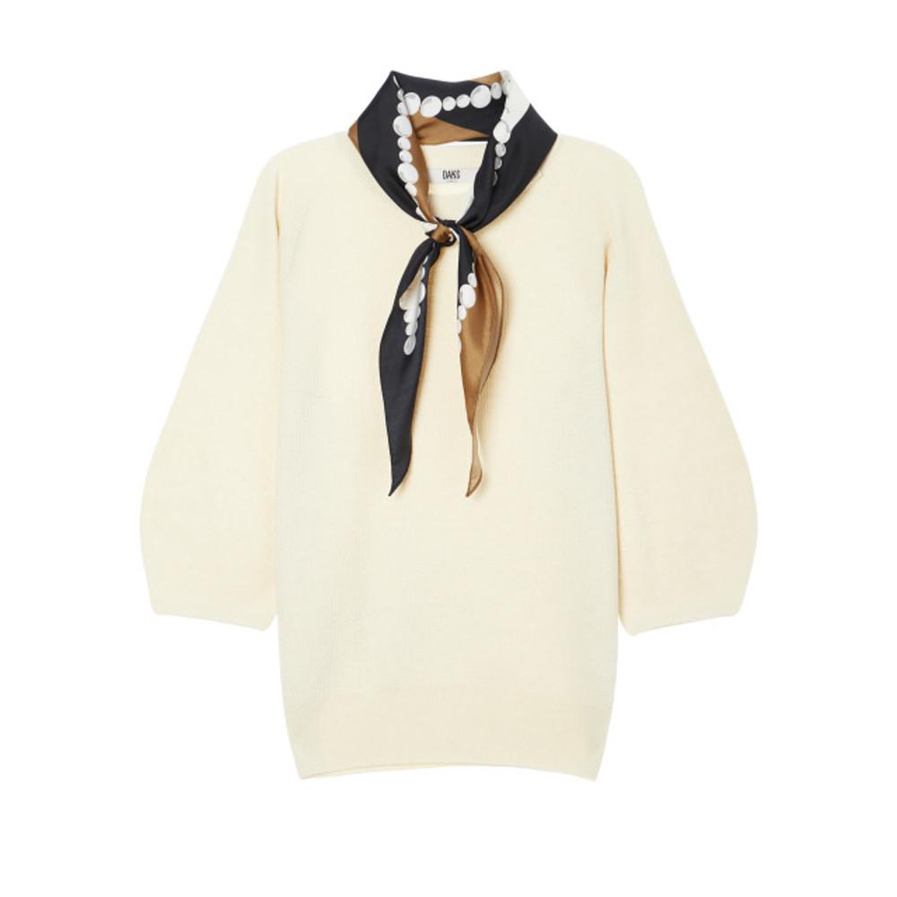 닥스  크림 단색 울혼방 7부소매니트 DLSW3C705CR