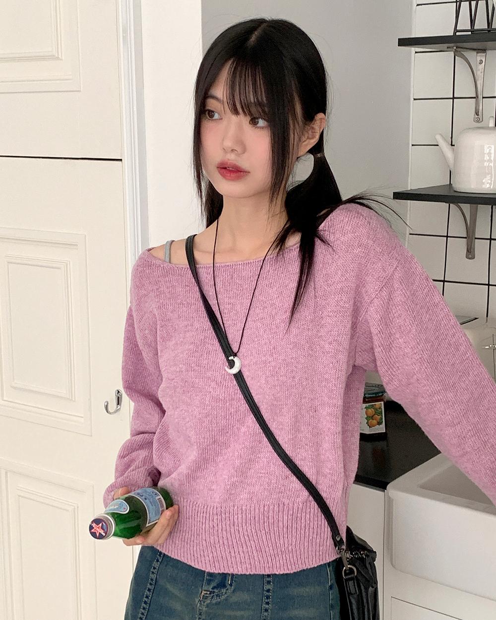 사르 베이직 보트넥 포근 크롭 긴팔 니트