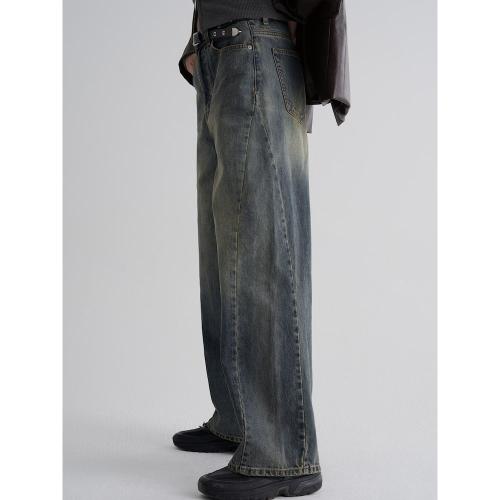 사이드 절개 와이드 데님  블루