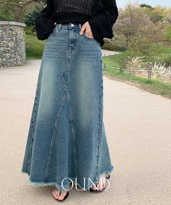 모어라운드 [단독] 🎬 [4천장돌파🏆] [made/기본.테슬] 엔터 A라인 절개 데님 맥시 롱 스커트 -5color (데일리룩/데이트룩/롱스커트/청치마/맥시스커트/컷팅스커트/가을스커트]