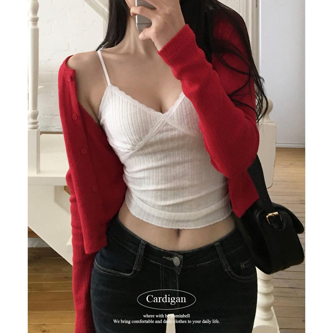 자스민벨  [문의폭주/핏,퀄보장] 오브 라운드넥 슬림핏 펀칭 긴팔 가디건 여리 데일리룩 페미닌 꾸안꾸 간절기