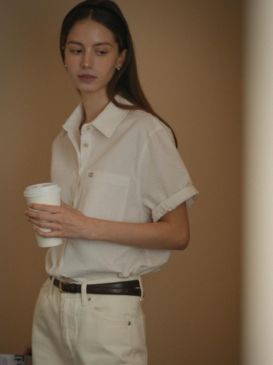 Roll up stripe half sleeve shirt_Ivory