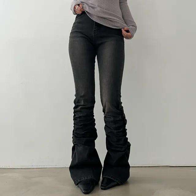 (2color)셔링 슬림부츠컷 데님팬츠