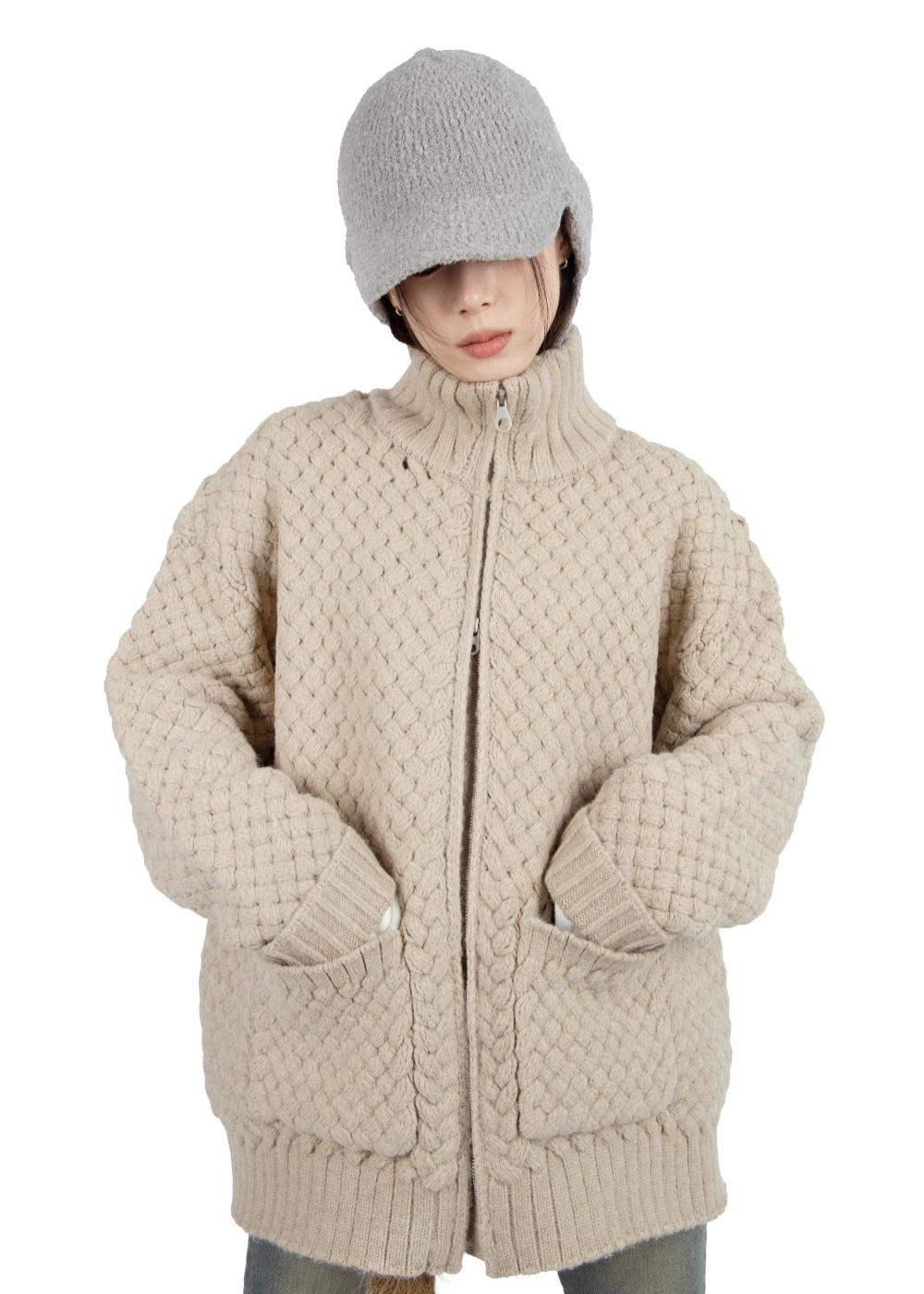 릿킴 WEAVING POCKET ZIP-UP CARDIGAN