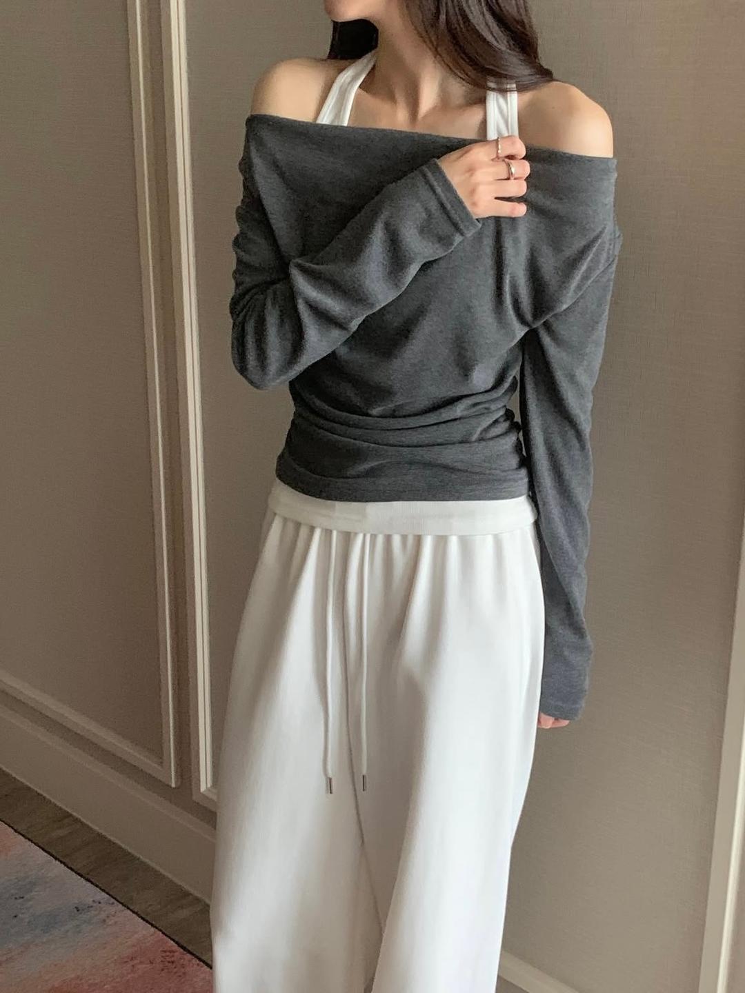 심플유 (겨울신상)홀터넥 레이어드 티셔츠 (3color)