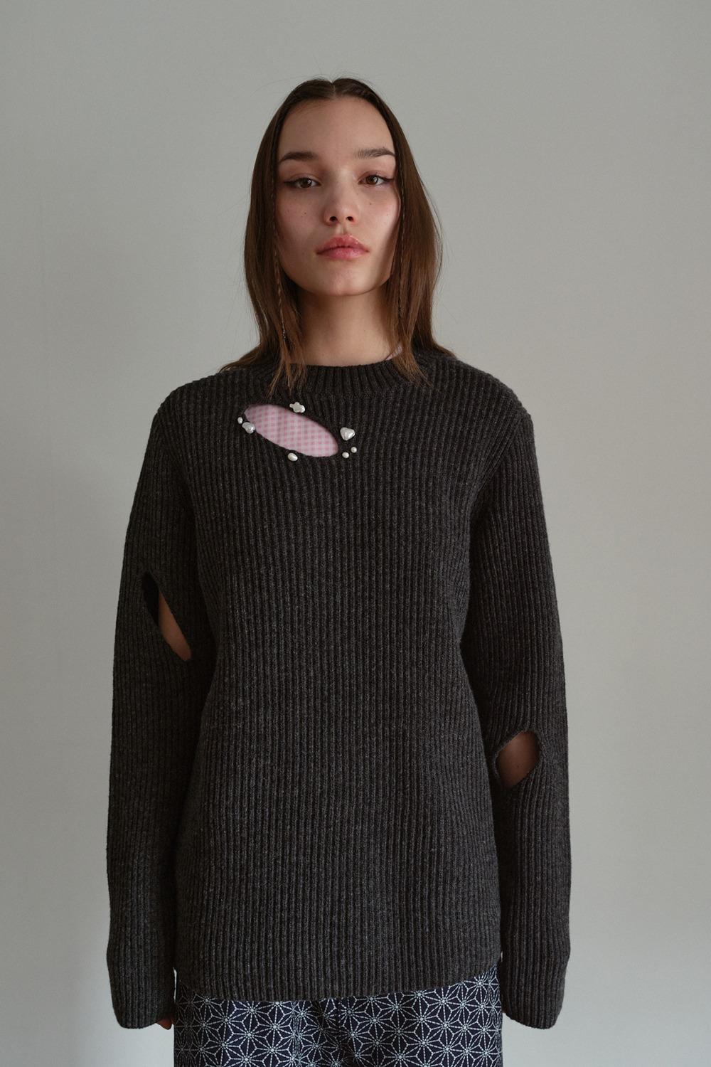 Hole Trimming Pullover_Gray