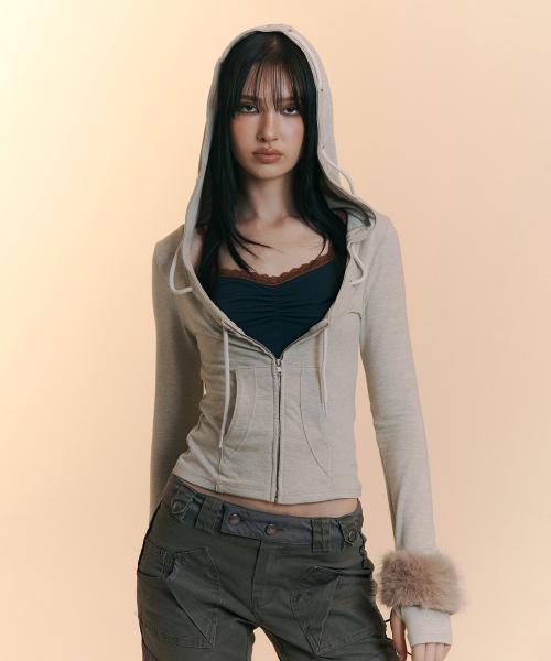 Glen Deep U-neck Hoodie (Oatmeal)